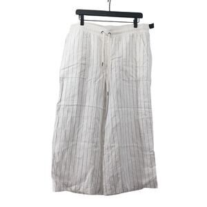 ATHLETA Stripe Bali Linen Wide Leg Crop Women’s Pants White Gray Size 14